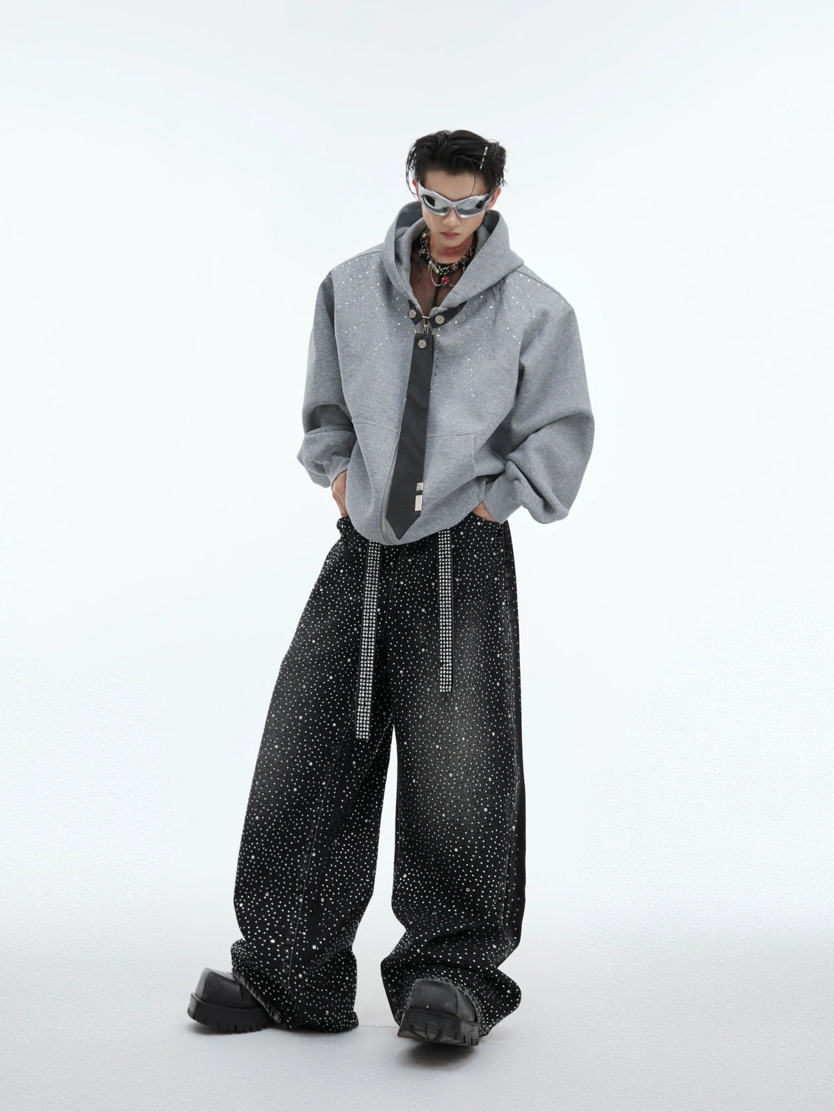 Relaxed Hooded Jacket with Detachable Tie Detail - description image 8