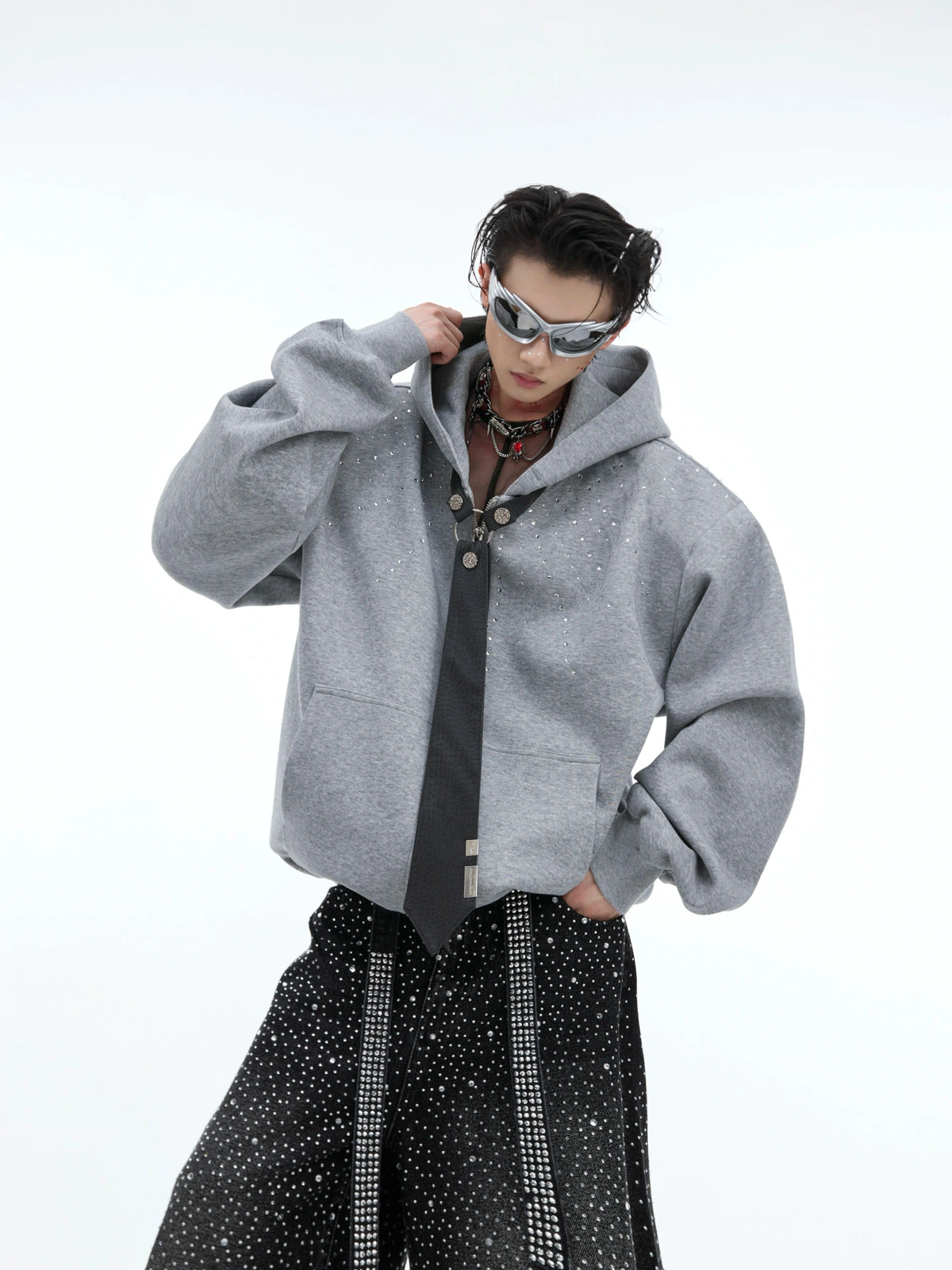 Relaxed Hooded Jacket with Detachable Tie Detail - description image 9