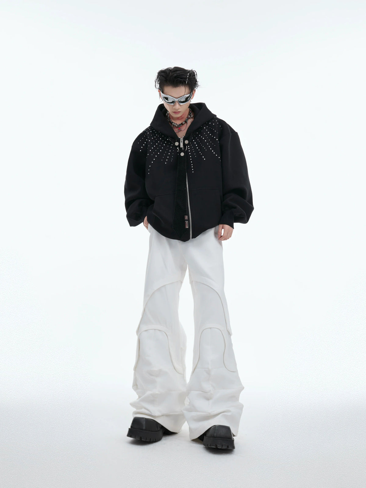 Relaxed Hooded Jacket with Detachable Tie Detail - description image 11