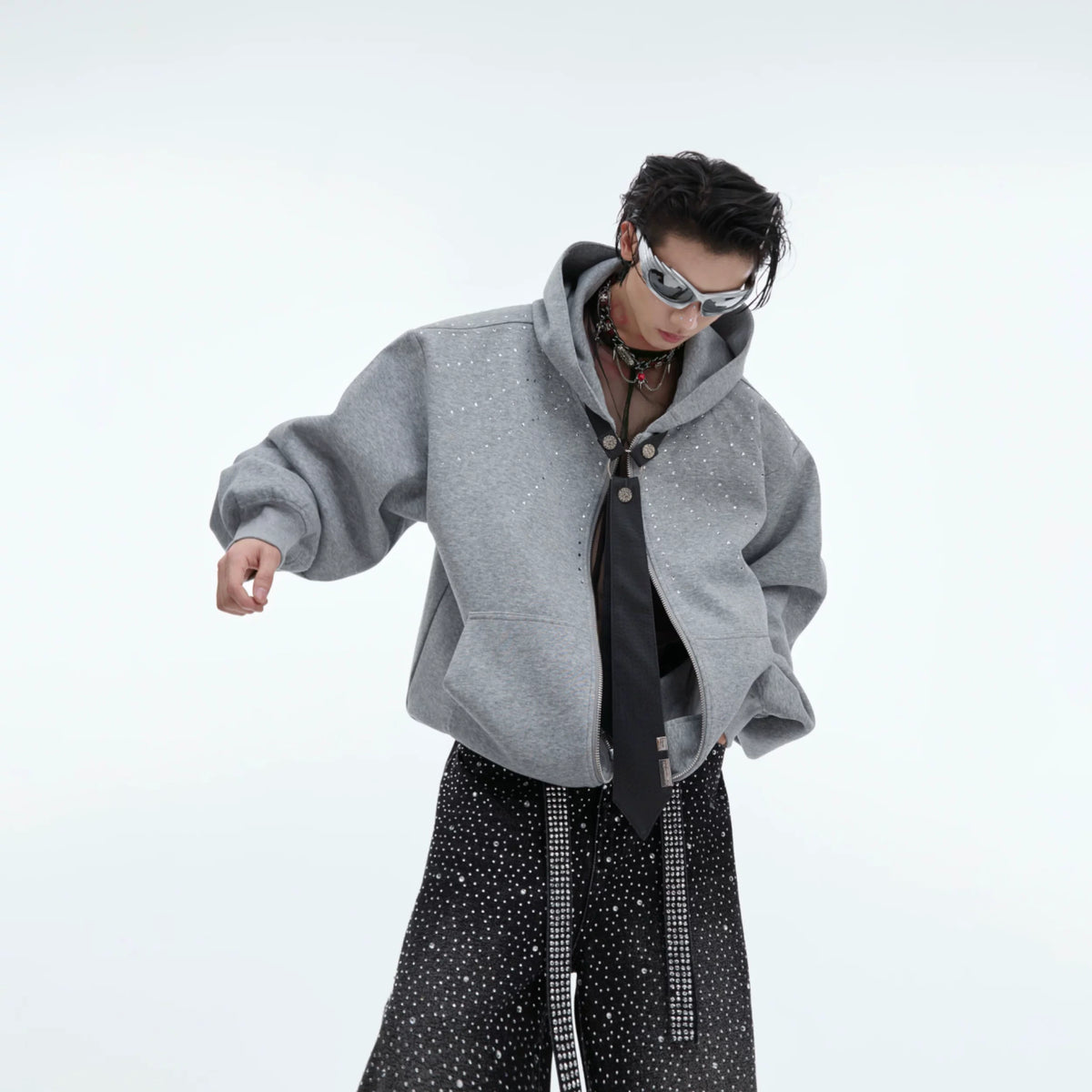 Relaxed Hooded Jacket with Detachable Tie Detail - main image 2