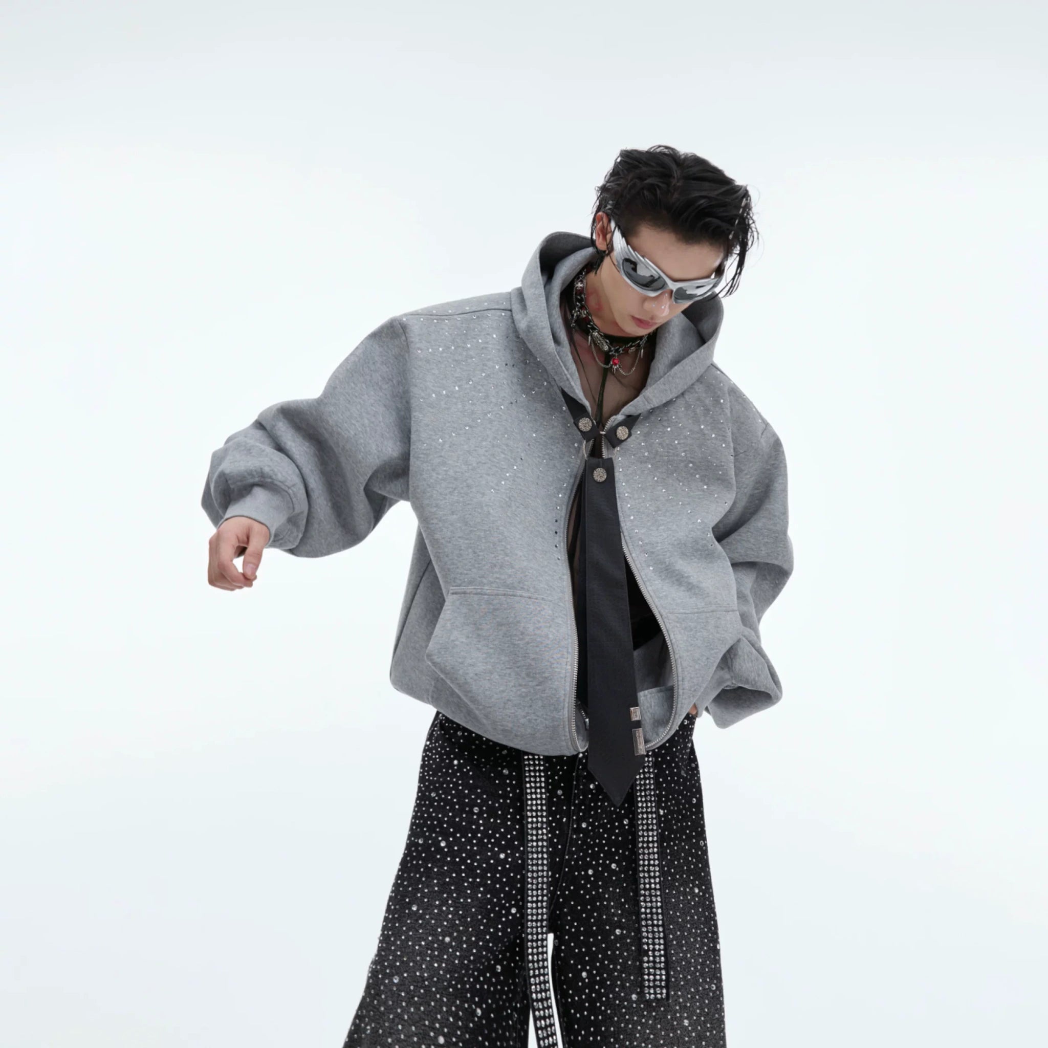 Relaxed Hooded Jacket with Detachable Tie Detail - main image 2