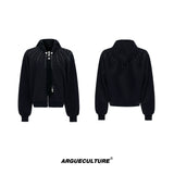 Relaxed Hooded Jacket with Detachable Tie Detail - Black