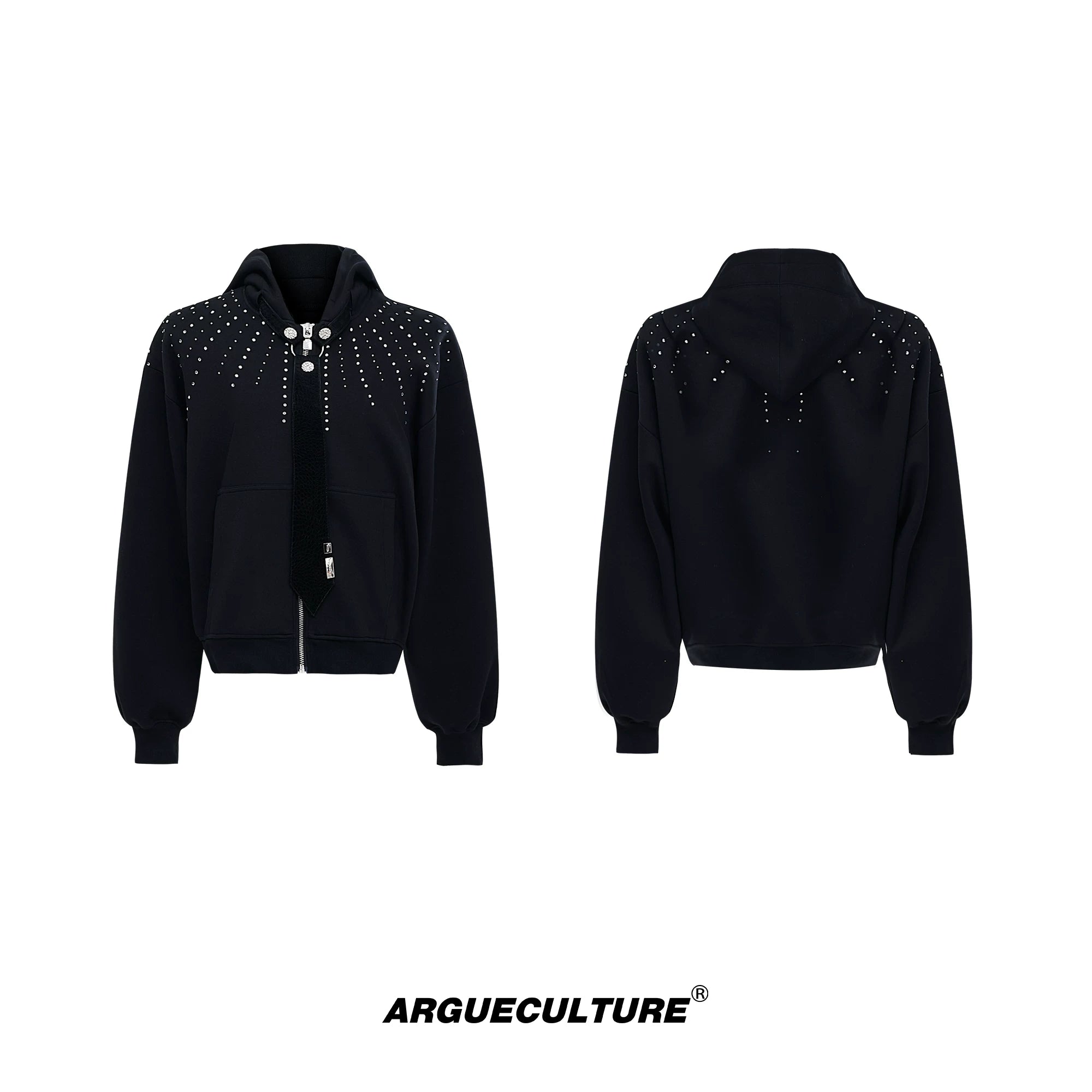 Relaxed Hooded Jacket with Detachable Tie Detail - Black