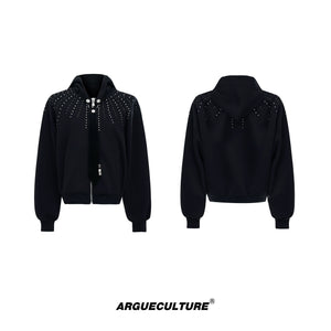 Relaxed Hooded Jacket with Detachable Tie Detail - Black