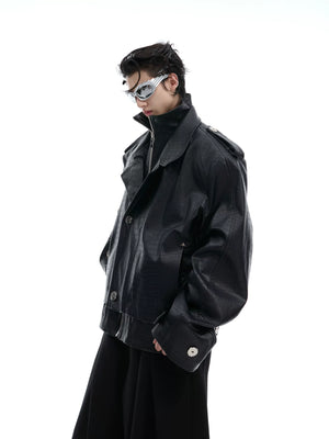 Cropped PU Biker Jacket with Deconstructed Details - main image 1