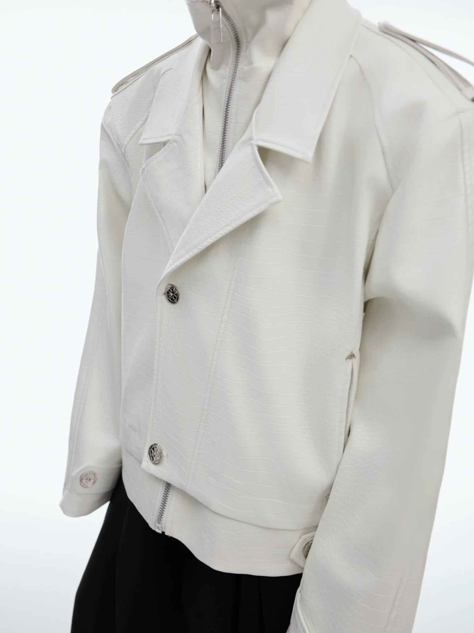 Cropped PU Biker Jacket with Deconstructed Details - main image 2