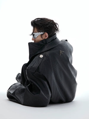 Cropped PU Biker Jacket with Deconstructed Details - main image 3