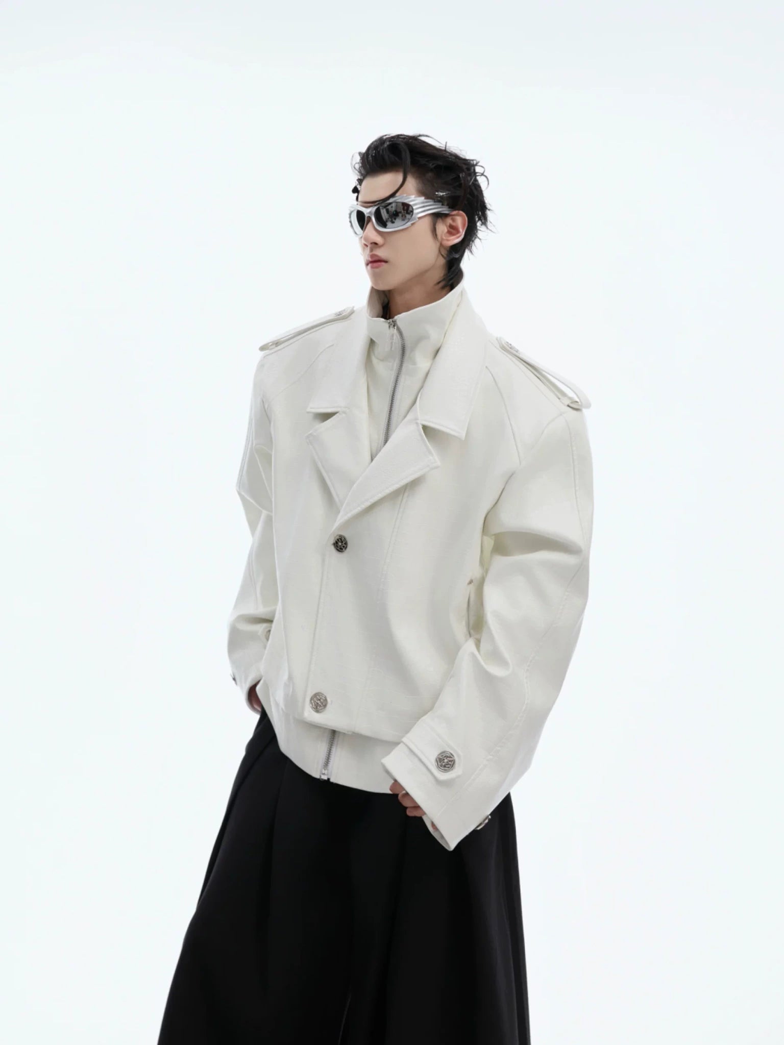 Cropped PU Biker Jacket with Deconstructed Details - main image 4
