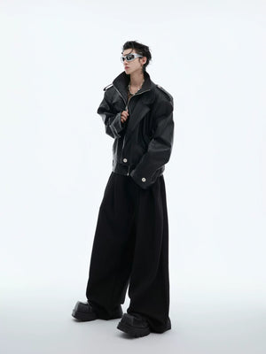 Cropped PU Biker Jacket with Deconstructed Details - main image 5