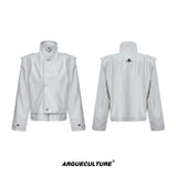 Cropped PU Biker Jacket with Deconstructed Details - White