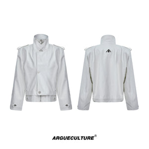 Cropped PU Biker Jacket with Deconstructed Details - White