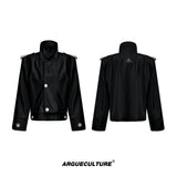 Cropped PU Biker Jacket with Deconstructed Details - Black