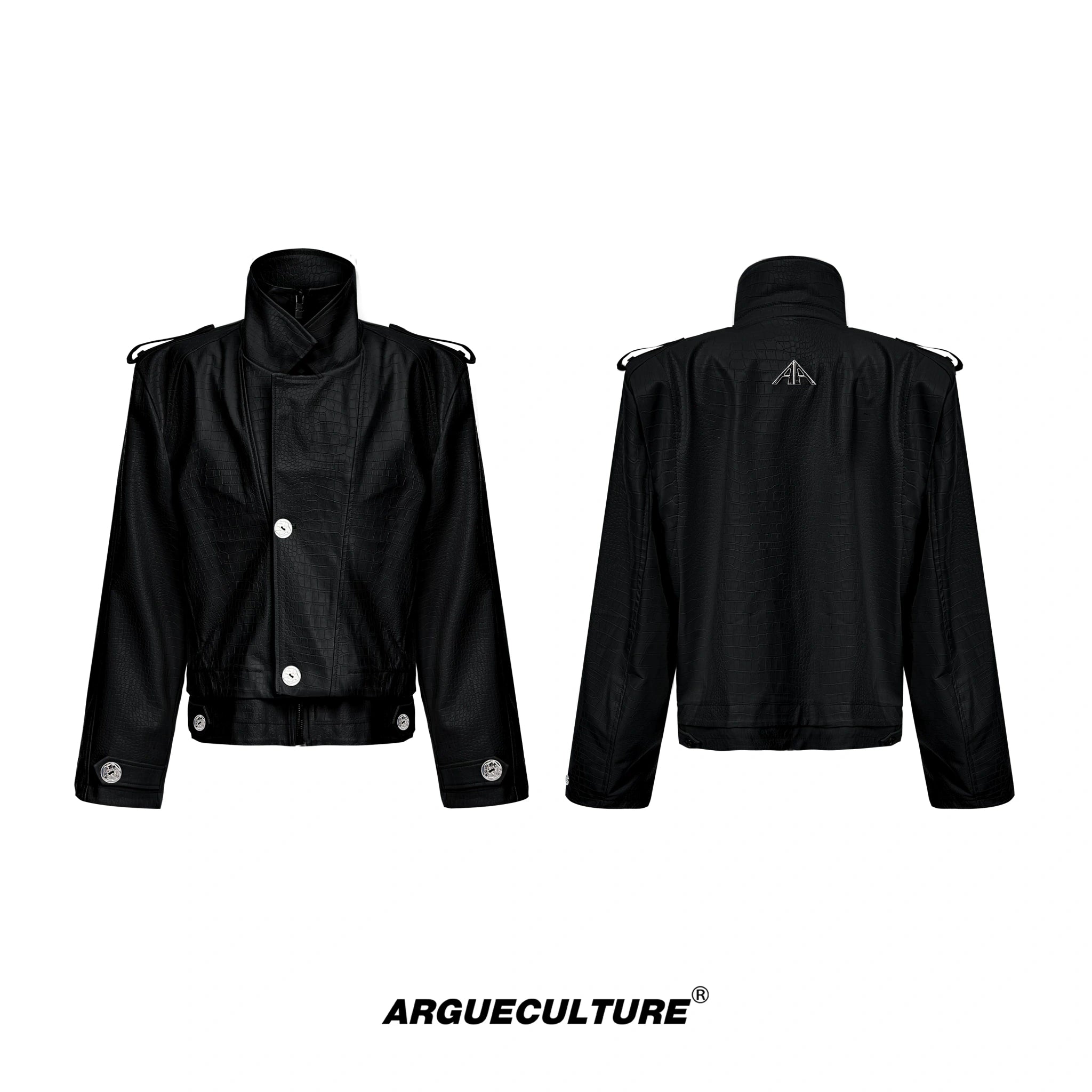 Cropped PU Biker Jacket with Deconstructed Details - Black