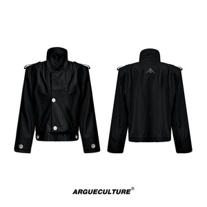 Cropped PU Biker Jacket with Deconstructed Details - Black