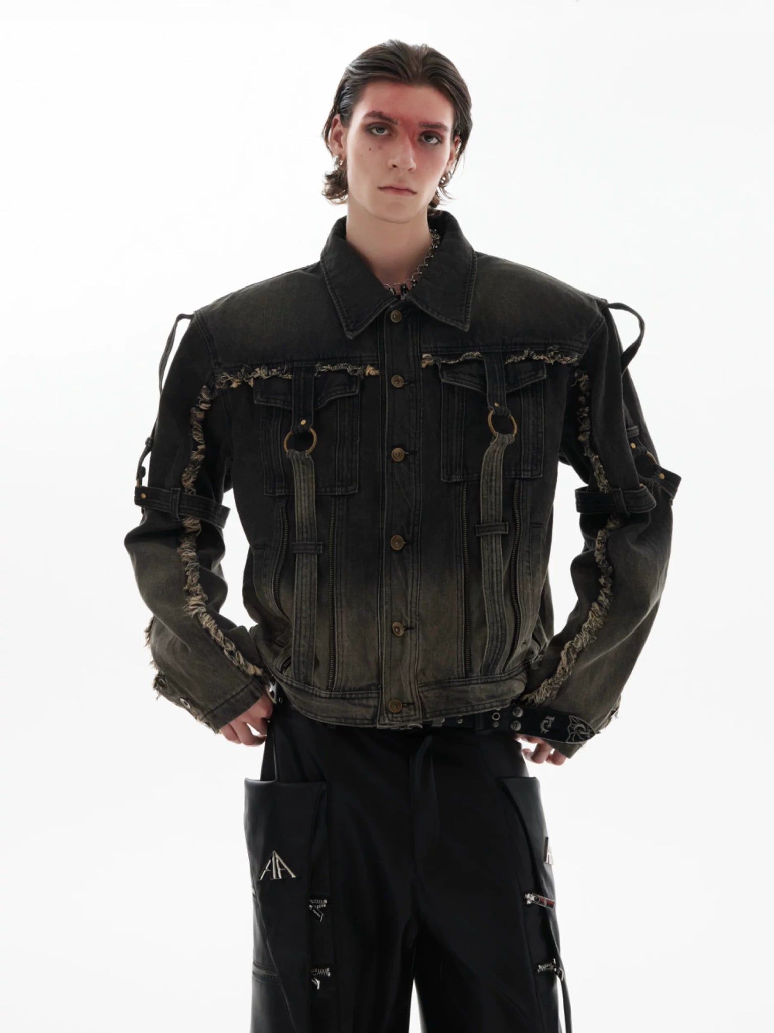 Washed Raw-Edge Cotton Denim Jacket With Webbing - main image 1