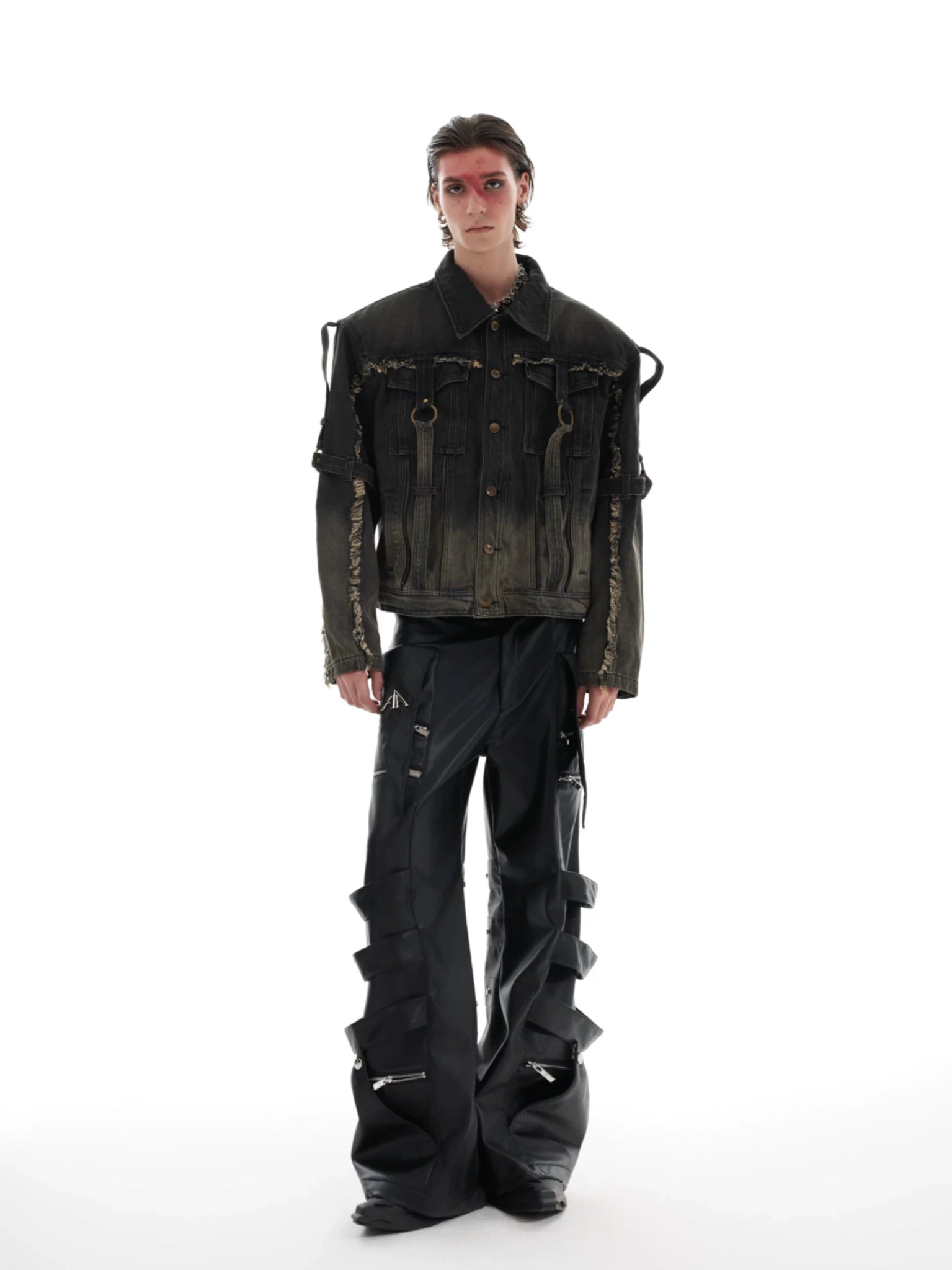 Washed Raw-Edge Cotton Denim Jacket With Webbing - main image 4