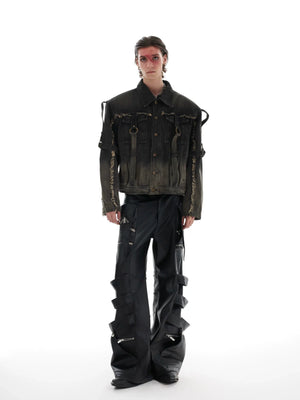 Washed Raw-Edge Cotton Denim Jacket With Webbing - main image 4