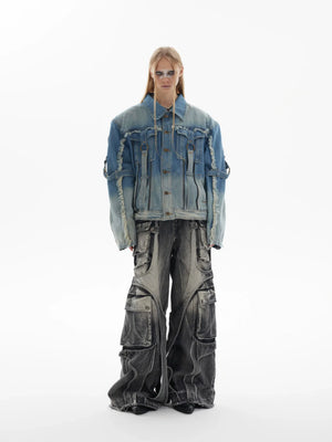 Washed Raw-Edge Cotton Denim Jacket With Webbing - main image 5