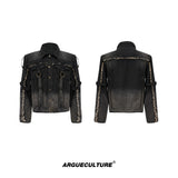 Washed Raw-Edge Cotton Denim Jacket With Webbing - Black