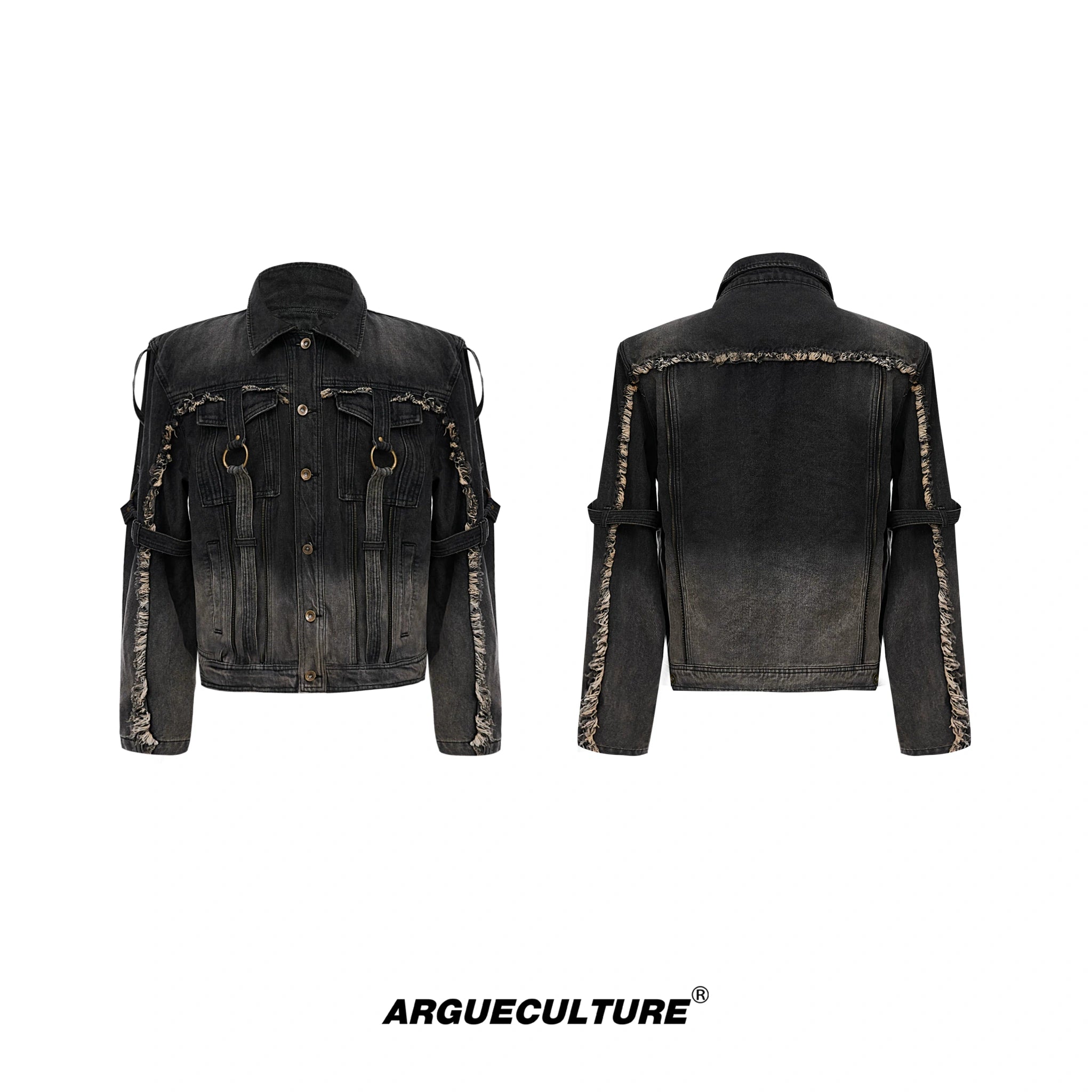 Washed Raw-Edge Cotton Denim Jacket With Webbing - Black