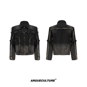 Washed Raw-Edge Cotton Denim Jacket With Webbing - Black