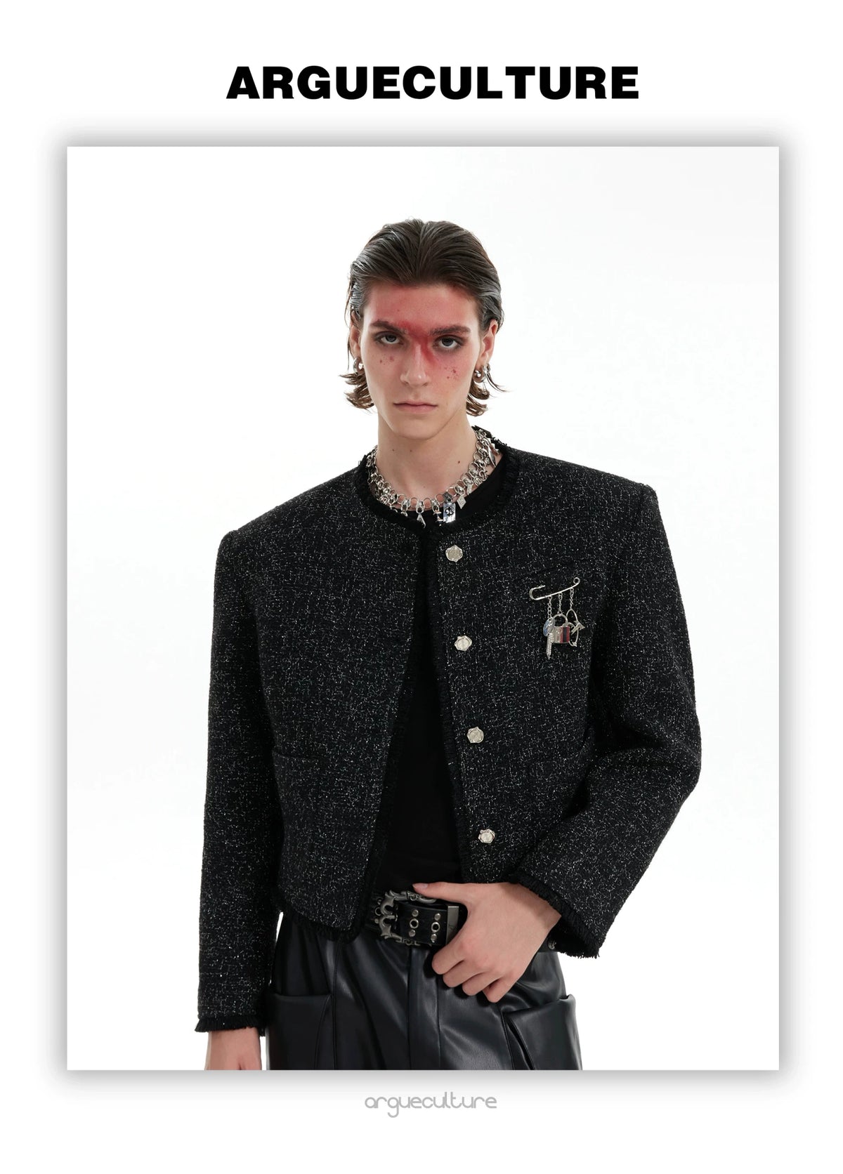 Textured Black Cropped Button Jacket | Relaxed Fit - description image 2