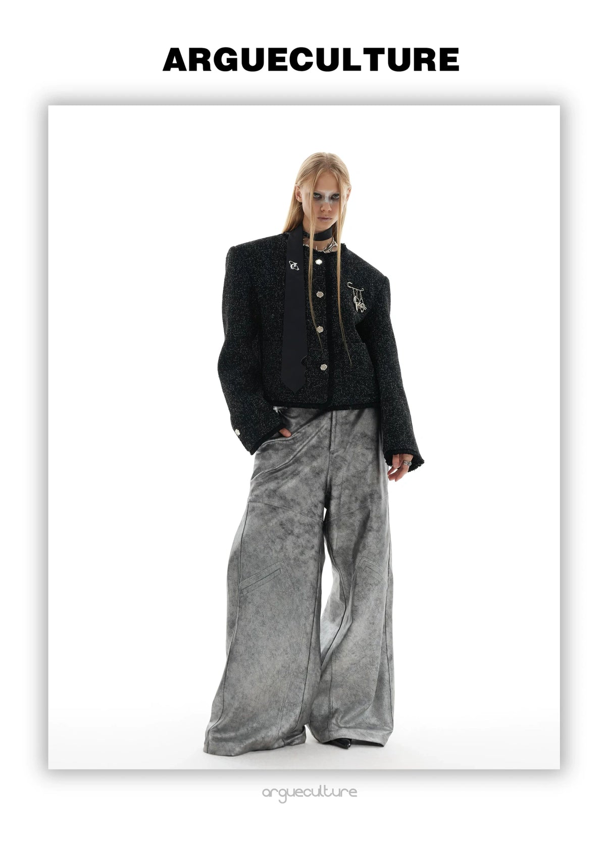 Textured Black Cropped Button Jacket | Relaxed Fit - description image 5