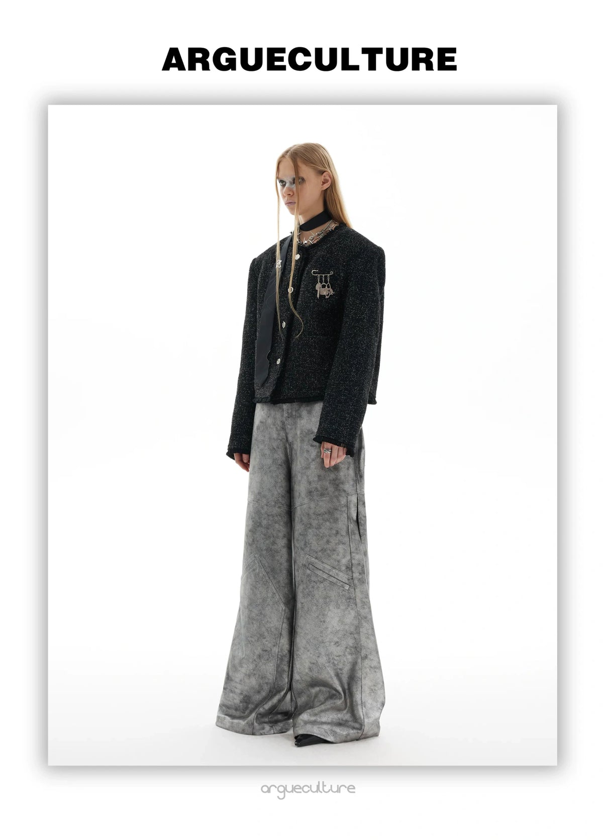 Textured Black Cropped Button Jacket | Relaxed Fit - description image 6