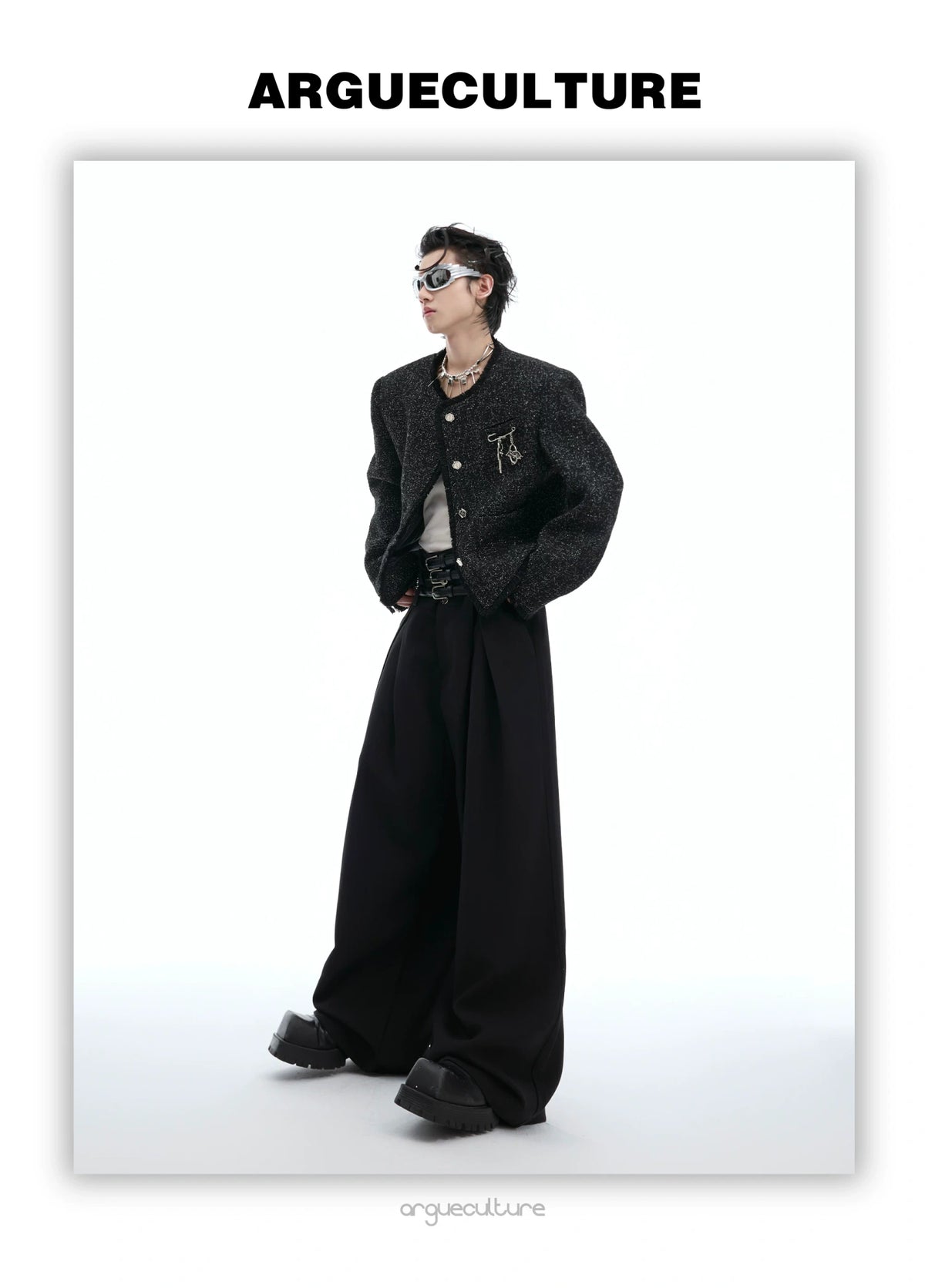 Textured Black Cropped Button Jacket | Relaxed Fit - description image 7