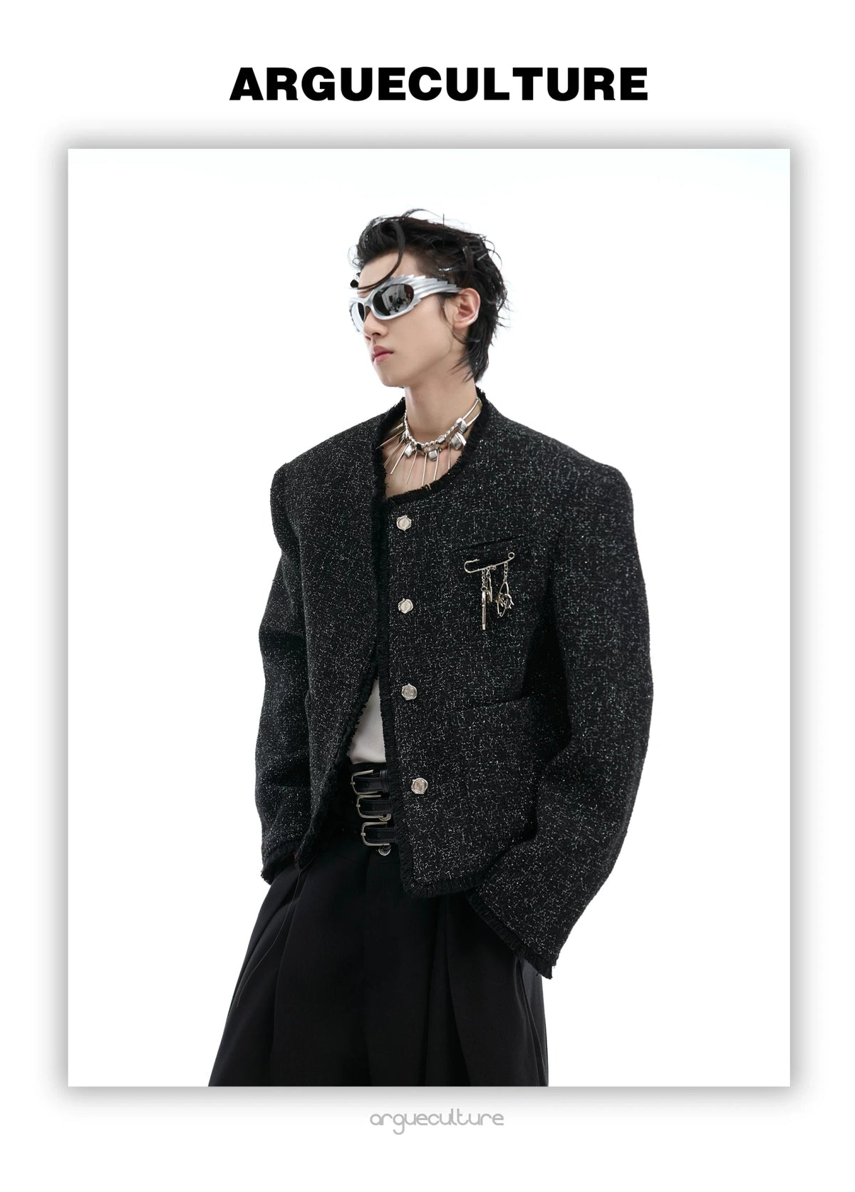 Textured Black Cropped Button Jacket | Relaxed Fit - description image 8