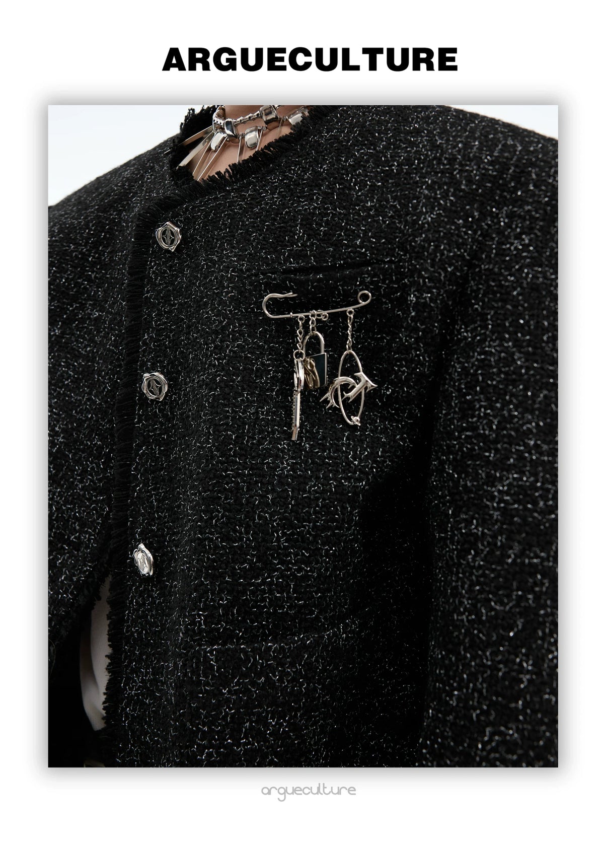 Textured Black Cropped Button Jacket | Relaxed Fit - description image 9