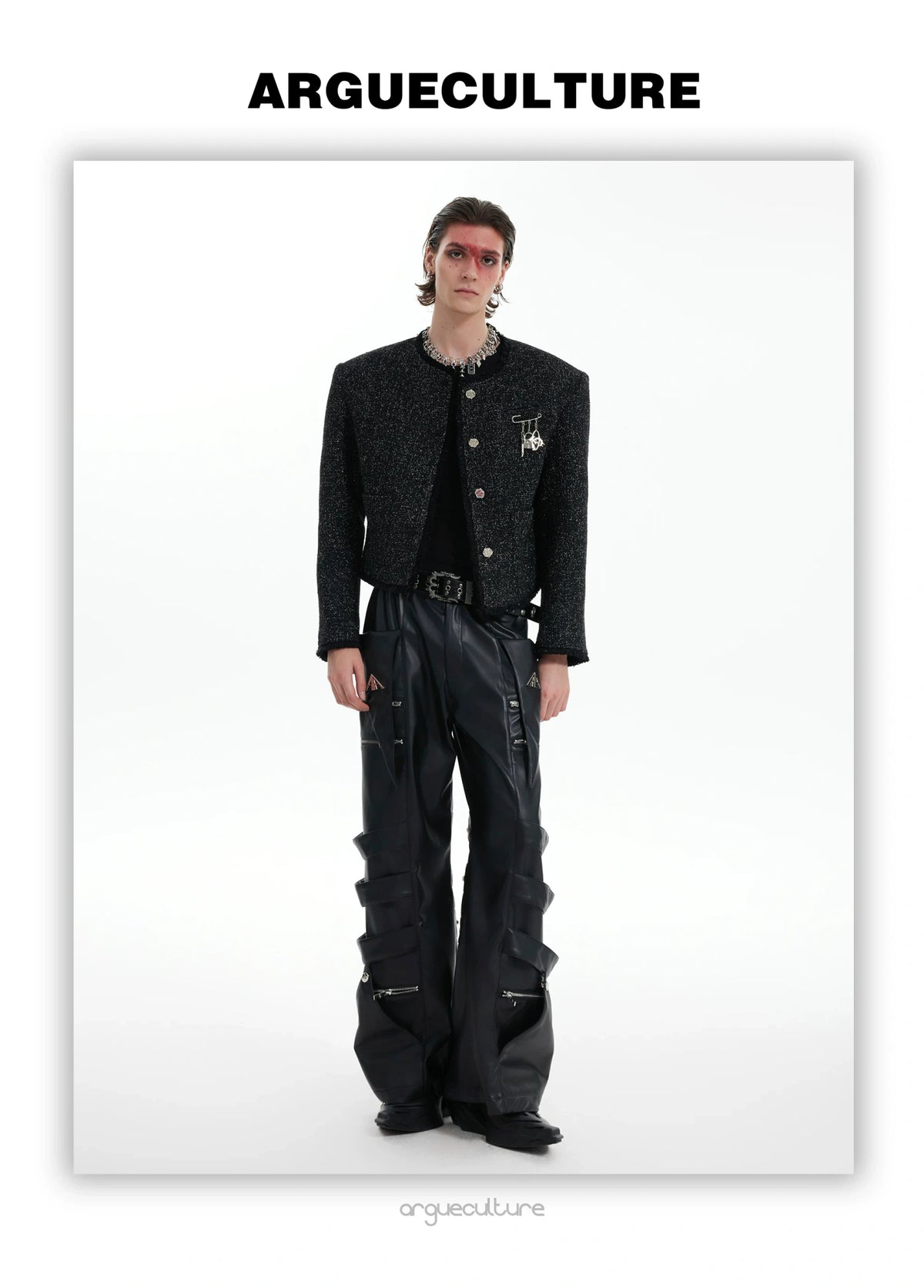 Textured Black Cropped Button Jacket | Relaxed Fit - description image 10