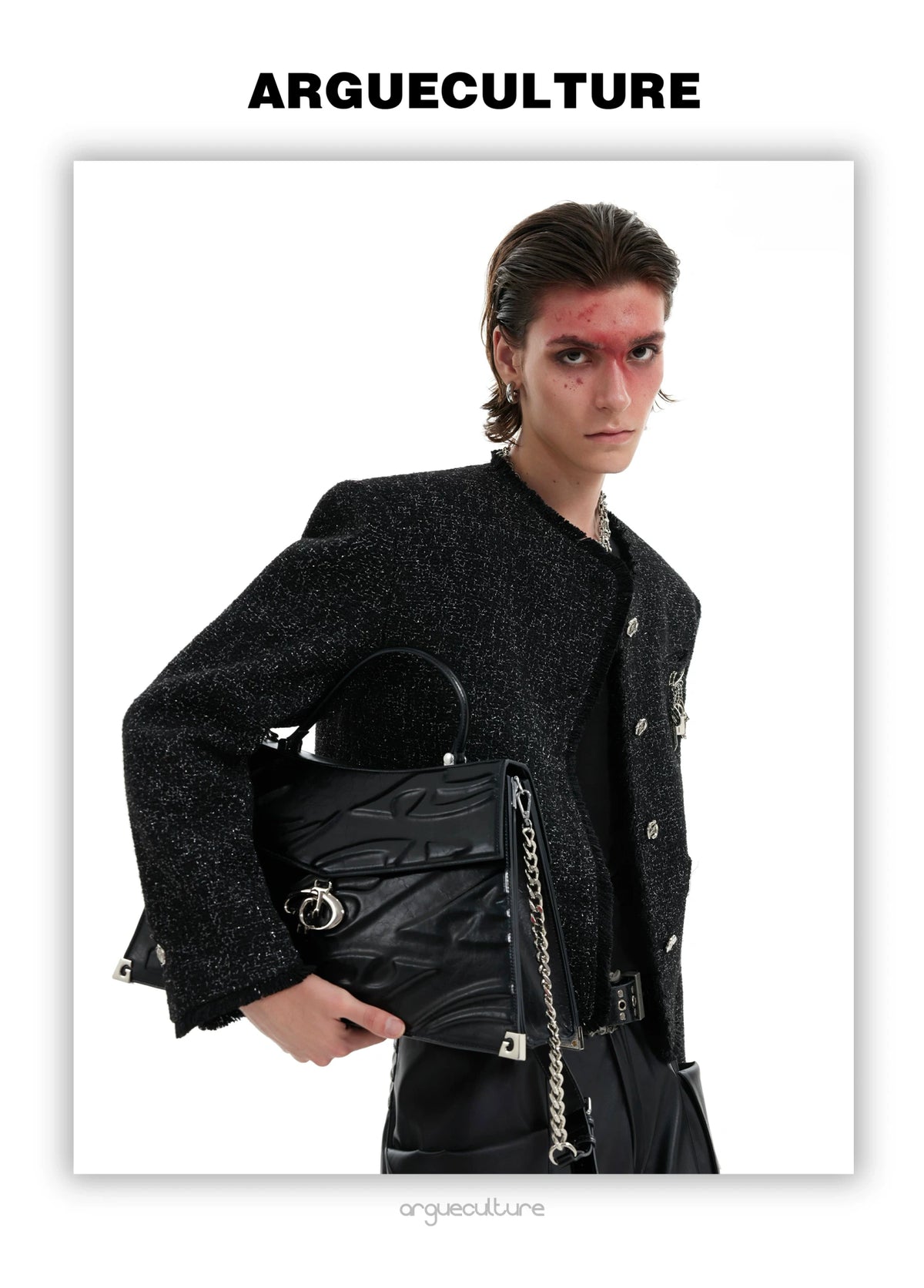 Textured Black Cropped Button Jacket | Relaxed Fit - description image 11