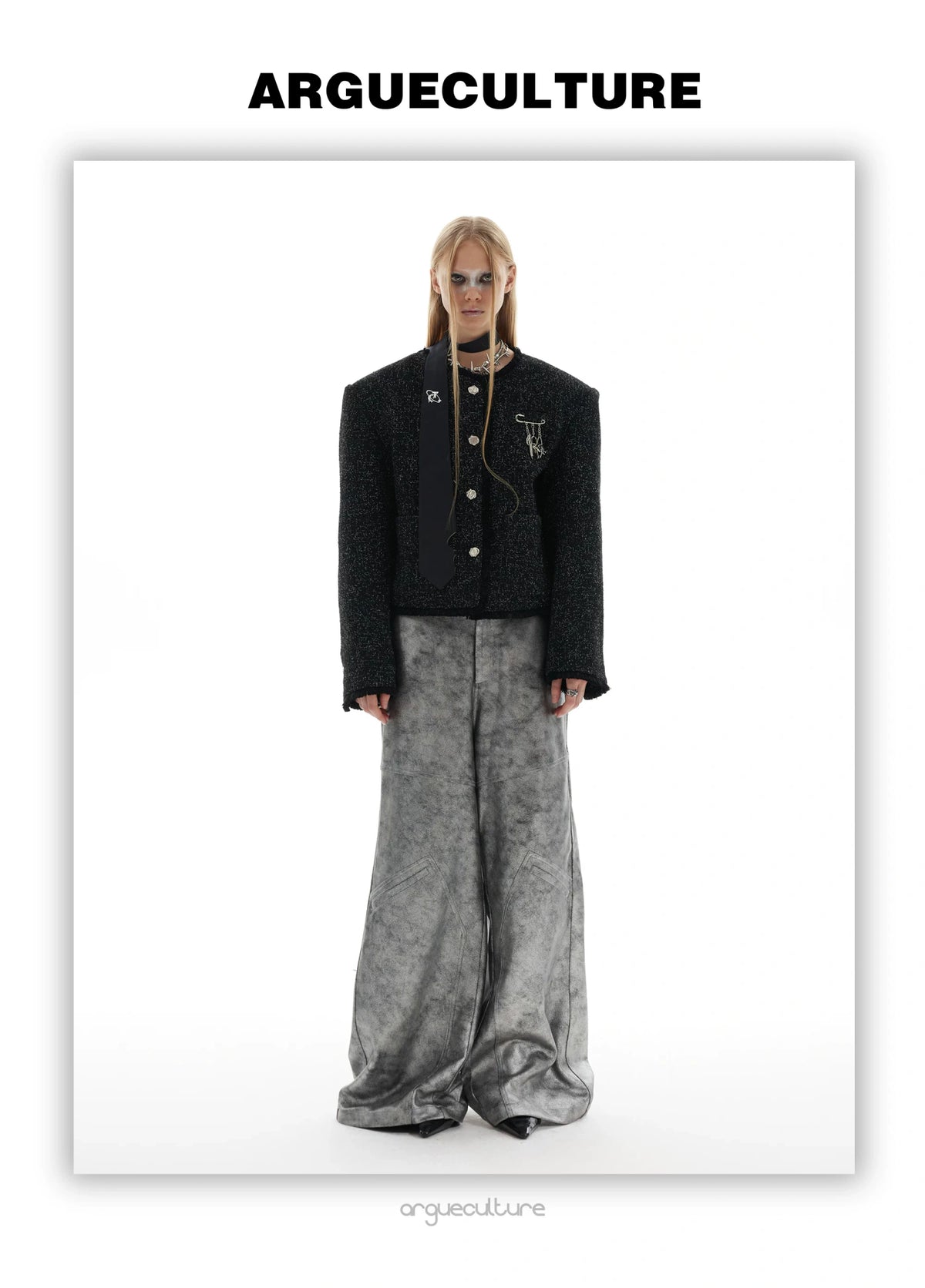 Textured Black Cropped Button Jacket | Relaxed Fit - description image 12