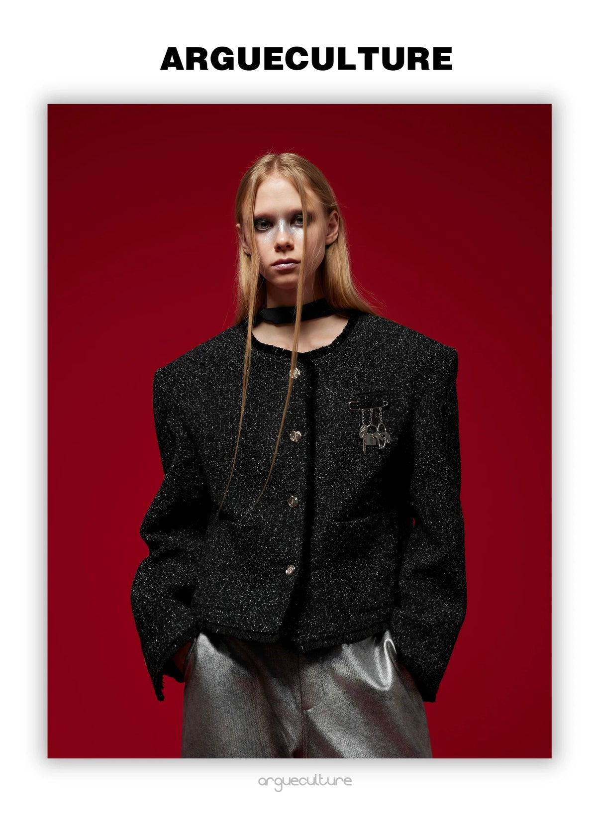 Textured Black Cropped Button Jacket | Relaxed Fit - description image 13
