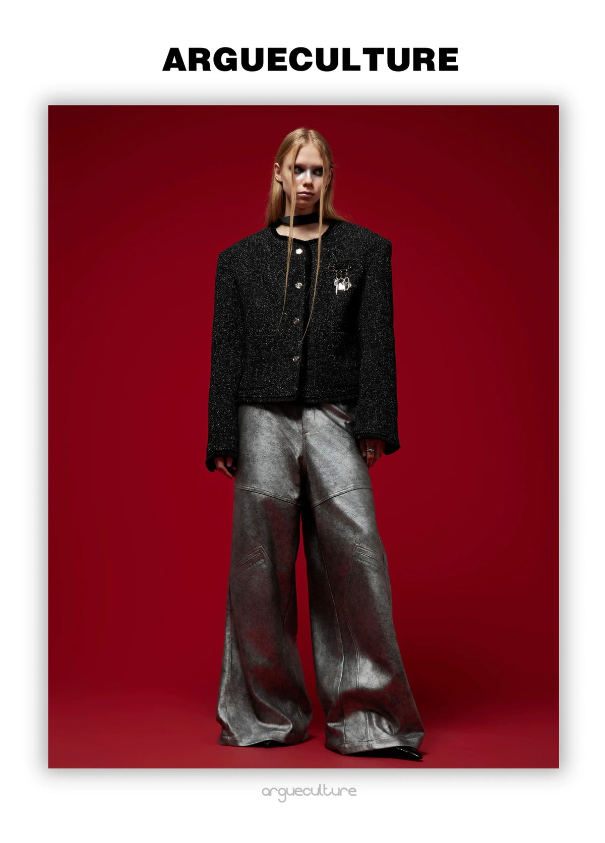 Textured Black Cropped Button Jacket | Relaxed Fit - description image 15