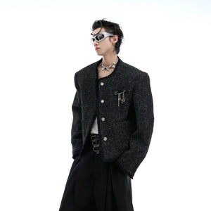 Textured Black Cropped Button Jacket | Relaxed Fit - main image 1