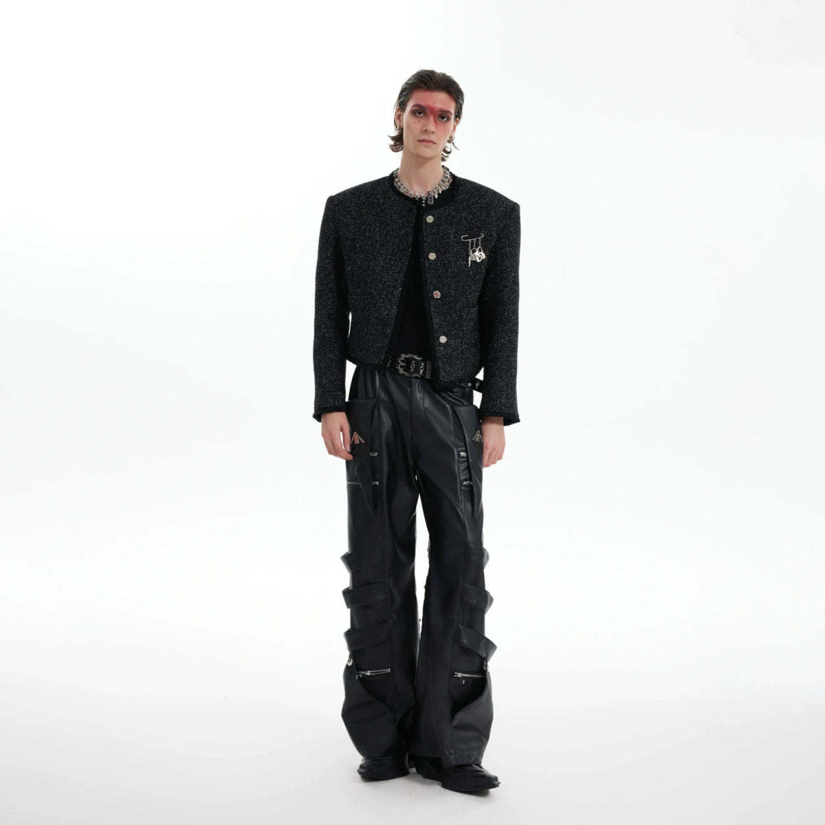 Textured Black Cropped Button Jacket | Relaxed Fit - main image 2