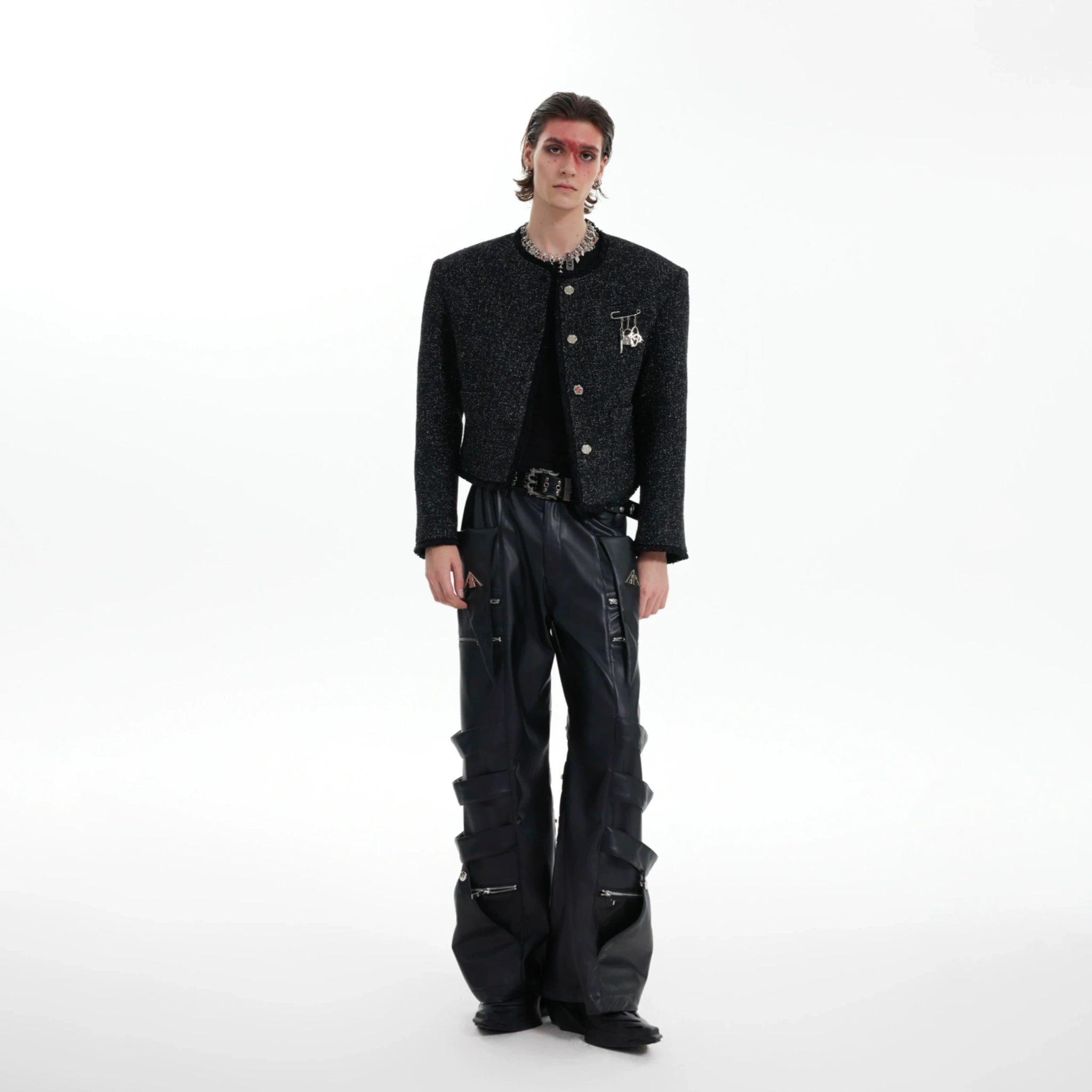 Textured Black Cropped Button Jacket | Relaxed Fit - main image 2