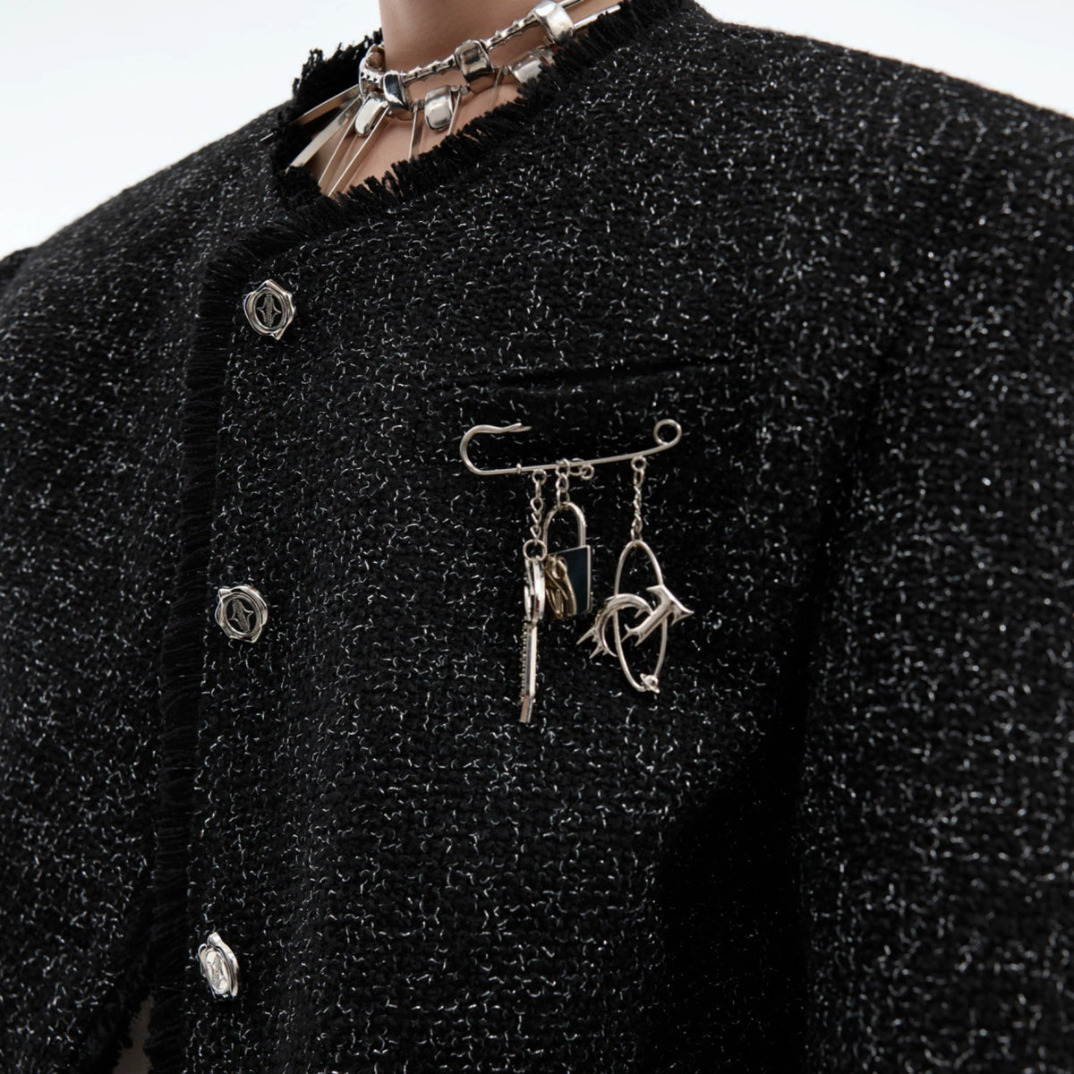 Textured Black Cropped Button Jacket | Relaxed Fit - main image 4