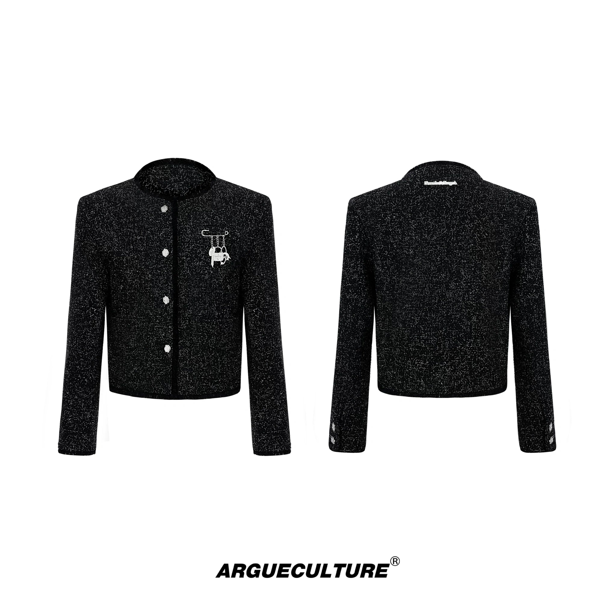 Textured Black Cropped Button Jacket | Relaxed Fit - Black Top