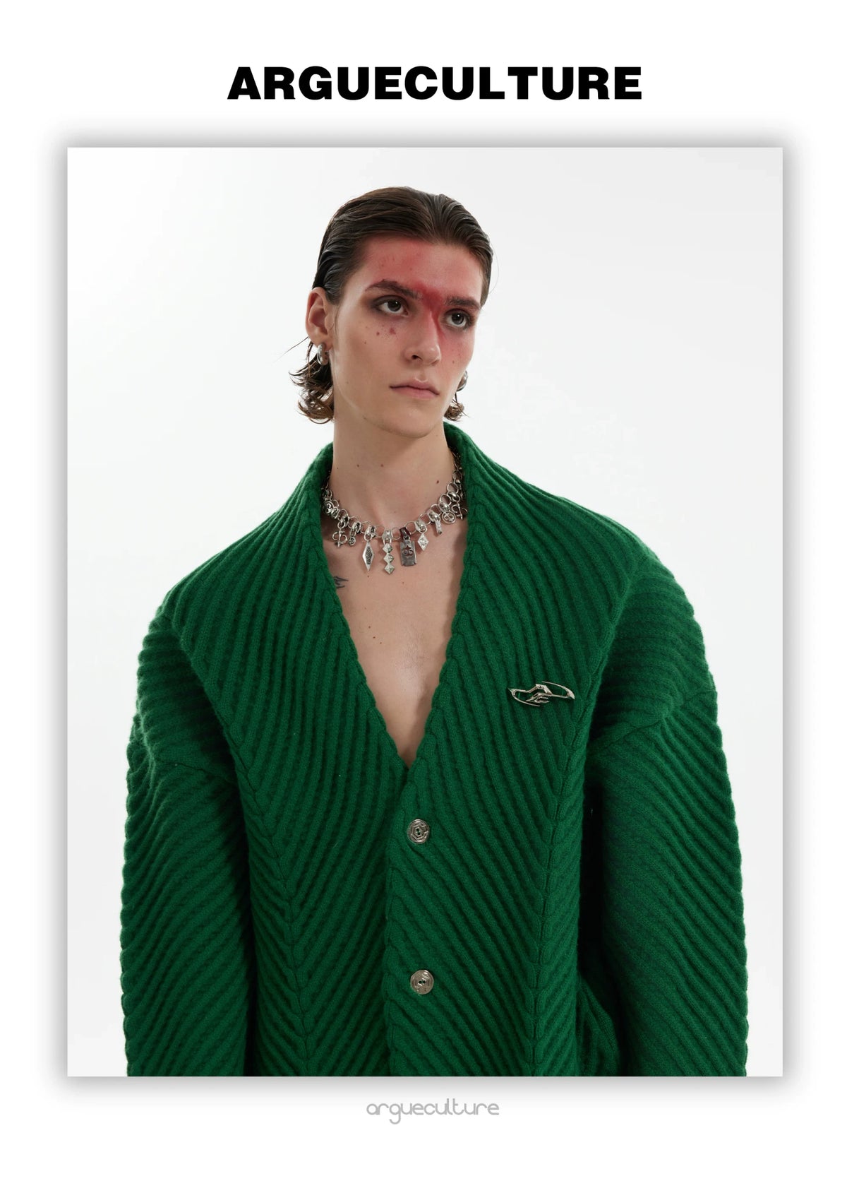 Oversized V-Neck Cotton-Wool Knit Cardigan Sweater - description image 6