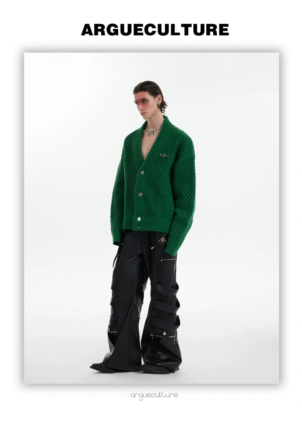 Oversized V-Neck Cotton-Wool Knit Cardigan Sweater - description image 7