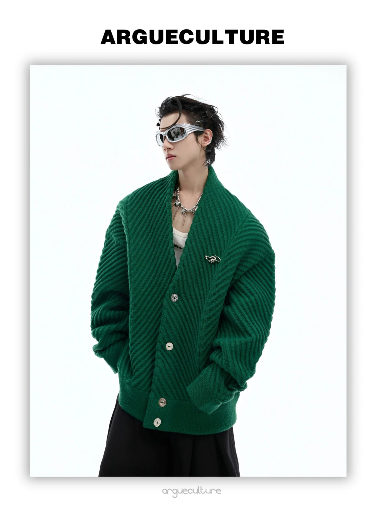 Oversized V-Neck Cotton-Wool Knit Cardigan Sweater - description image 9