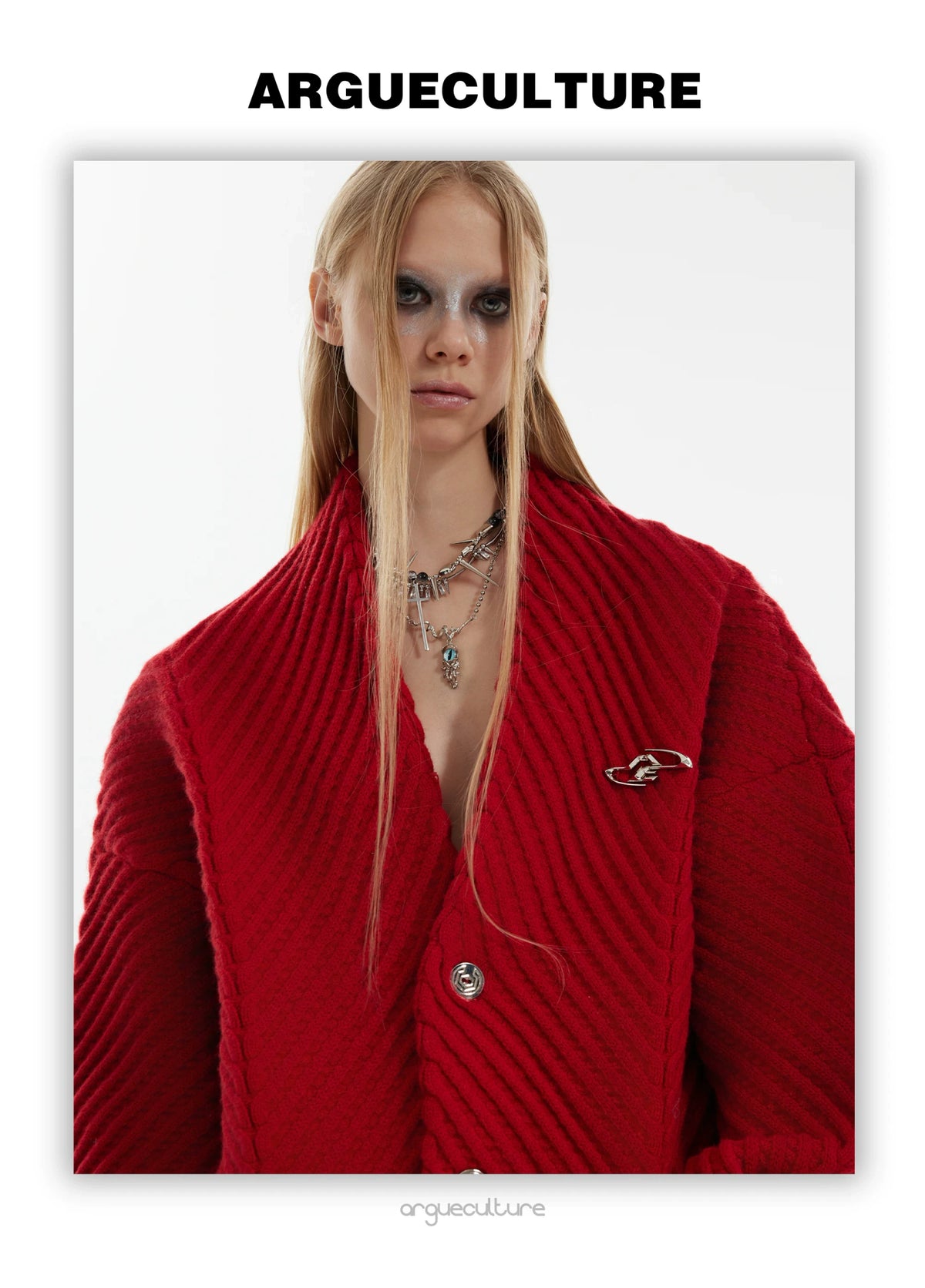 Oversized V-Neck Cotton-Wool Knit Cardigan Sweater - description image 11