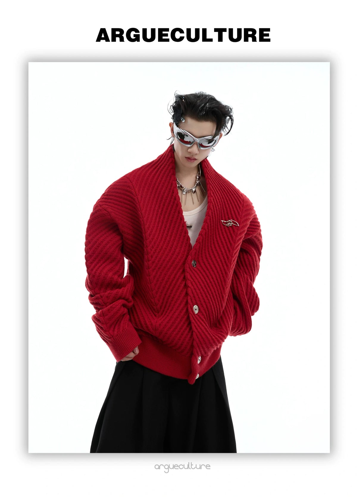Oversized V-Neck Cotton-Wool Knit Cardigan Sweater - description image 14
