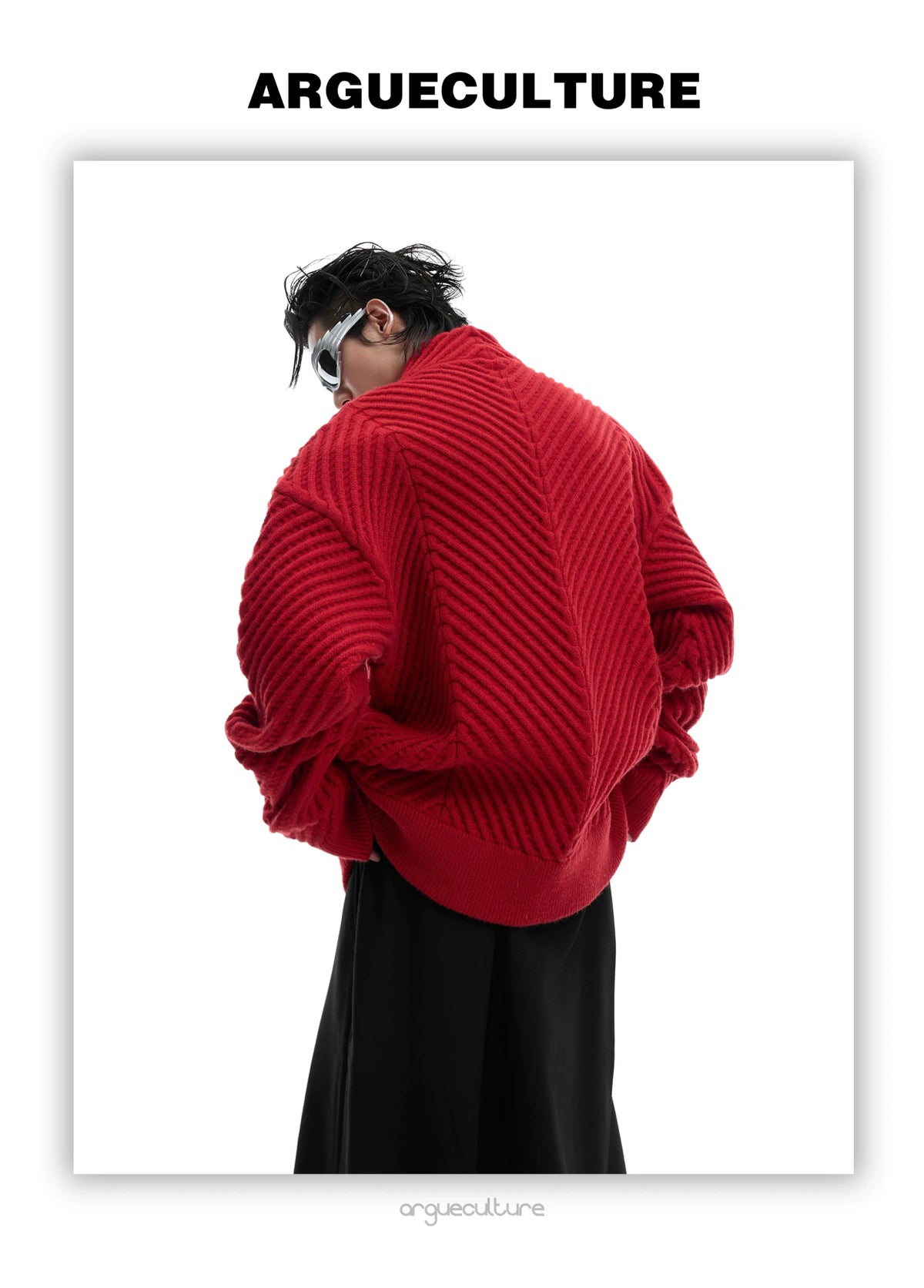 Oversized V-Neck Cotton-Wool Knit Cardigan Sweater - description image 15