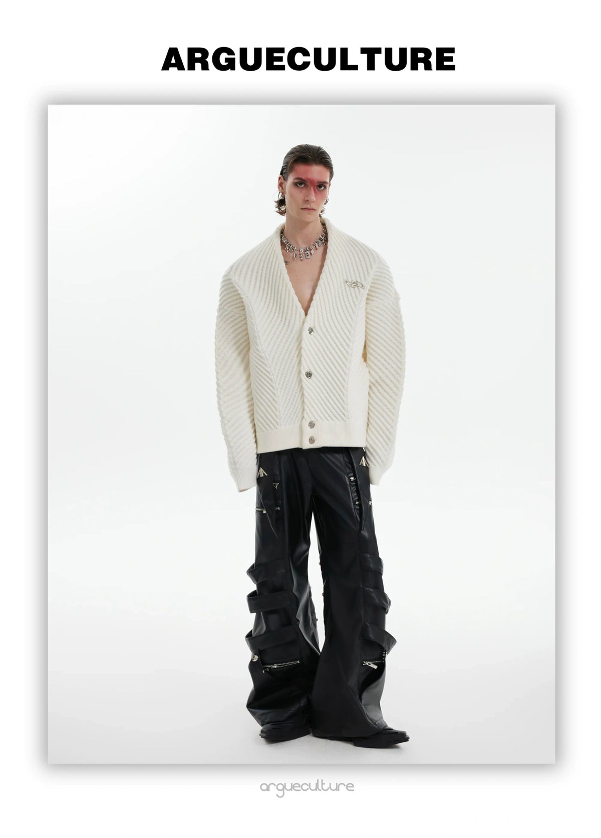 Oversized V-Neck Cotton-Wool Knit Cardigan Sweater - description image 20