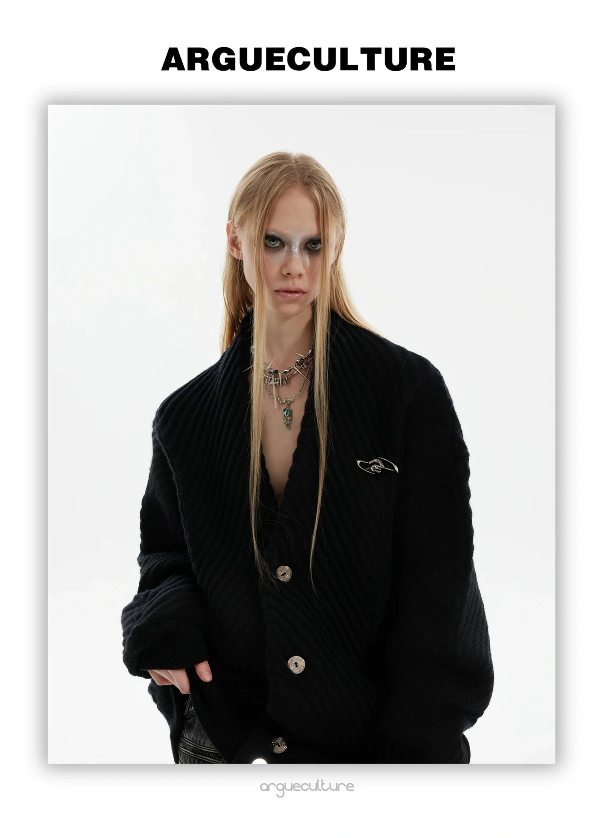 Oversized V-Neck Cotton-Wool Knit Cardigan Sweater - description image 23