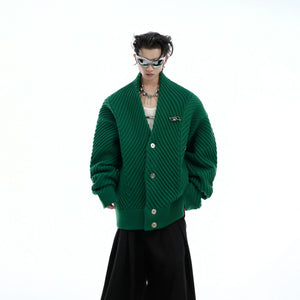 Oversized V-Neck Cotton-Wool Knit Cardigan Sweater - main image 2